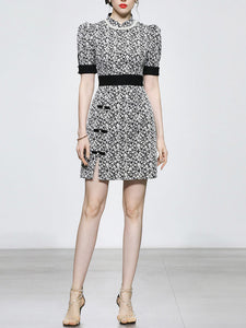 Black Jacquard Vintage Style Mini Cheongsam Dress