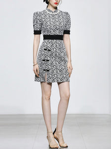 Black Jacquard Vintage Style Mini Cheongsam Dress