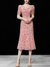 Load image into Gallery viewer, Pink V Neck Floral Print 1940S Mermaid Chiffon Dress