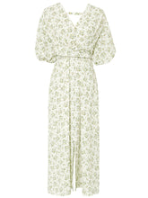 Load image into Gallery viewer, Yellow V Neck Floral Printed Cross-Tie 1950S Vintage Dress