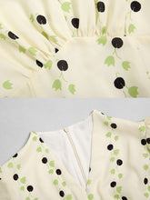 Load image into Gallery viewer, Apricot V Neck Retro Puff Sleeve Waist Slim Print 1940S Fishtail Dress