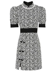 Black Jacquard Vintage Style Mini Cheongsam Dress