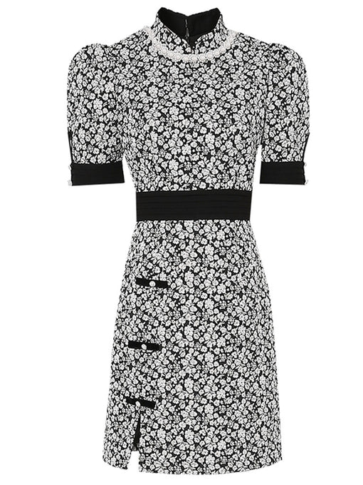 Black Jacquard Vintage Style Mini Cheongsam Dress