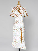 Load image into Gallery viewer, Petal Sleeve Sexy Fishtail Slit Print Cheongsam Dress