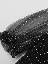 Load image into Gallery viewer, 2PS V-Neck Puff Sleeve Mesh Polka Dot Black Top And Cake Skirt Suit