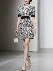 Black Jacquard Vintage Style Mini Cheongsam Dress