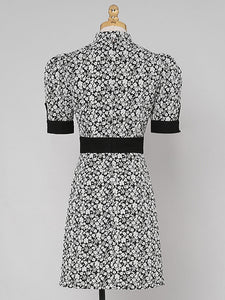 Black Jacquard Vintage Style Mini Cheongsam Dress