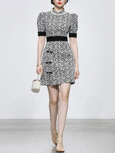 Black Jacquard Vintage Style Mini Cheongsam Dress