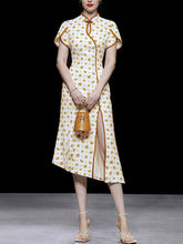 Load image into Gallery viewer, Petal Sleeve Sexy Fishtail Slit Print Cheongsam Dress