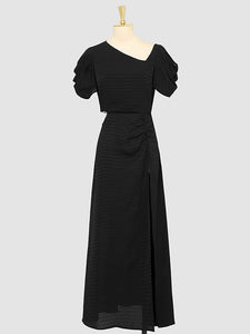 1960S Asymmetric Neck Waist Cutout Slit Party Sexy Dress