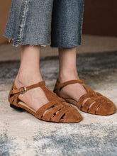 Load image into Gallery viewer, Women&#39;s Flats Sandals Piont Toe Hollow Belt Leather Vintage Shoes