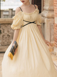 Yellow Off Shoulder Gentle And Soft Vintage Party Dress