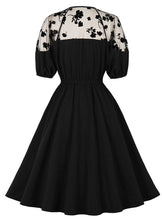 Load image into Gallery viewer, Black Crew Neck Semi-Sheer 1950S Vintage Dress
