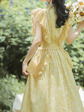 Load image into Gallery viewer, Yellow Floral Print Fuffles Vintage Princess Chiffon Maxi Dress