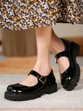 Load image into Gallery viewer, Black Women&#39;s Platform Shoes Square Toe Leather Vintage Shoes
