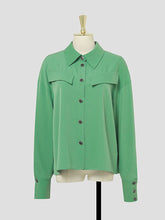 Load image into Gallery viewer, 2PS Green Vintage Lapel Shirt With Apricot Pleated Skirt Suit
