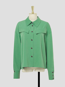 2PS Green Vintage Lapel Shirt With Apricot Pleated Skirt Suit