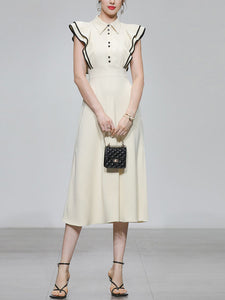 Apricot Ruffles Butterfly Sleeves With Black Edges 1950S Swing Dress