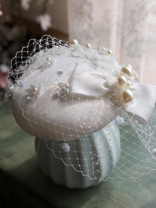 White Pearl Bow Tulle Vintage Lace 1950S Hat