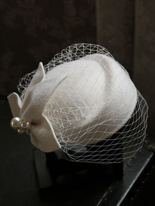 White Pearl Tulle Vintage Lace Half-Hat 1950S Hat