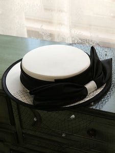 White And Black Big Bow  Audrey Hepburn Same Style 1950S Hat