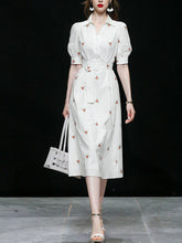 Load image into Gallery viewer, White Embroidered Shirt Lapel 1950S Comfortable Cotton Vintage Dress