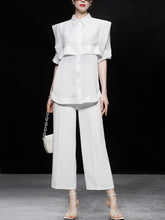 Load image into Gallery viewer, 2PS Casual White Shirt And White Wide Leg Pants Ninth Pants Pants Set