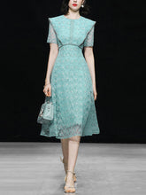 Load image into Gallery viewer, Vintage Teal Short Sleeve Pearl Neck Waist Embroidered Dress