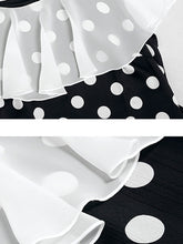 Load image into Gallery viewer, Black And White Polka Dot Vintage Lotus Leaf Cape Waist Slim Elegant Fishtail Dress
