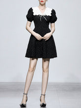 Load image into Gallery viewer, Polka Dot Doll Collar Puff Sleeves Mini Black Dress Vintage Style