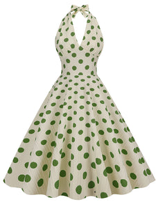 Polka Dots Halter Audrey Hepburn Style 1950S Vintage Dress With Bow Backless