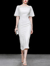 Load image into Gallery viewer, White Lace Short Sleeve Cape High Waist Fishtail Dress