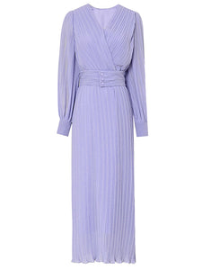 Purple Lantern Sleeve V Neck Chiffon Maxi Dress