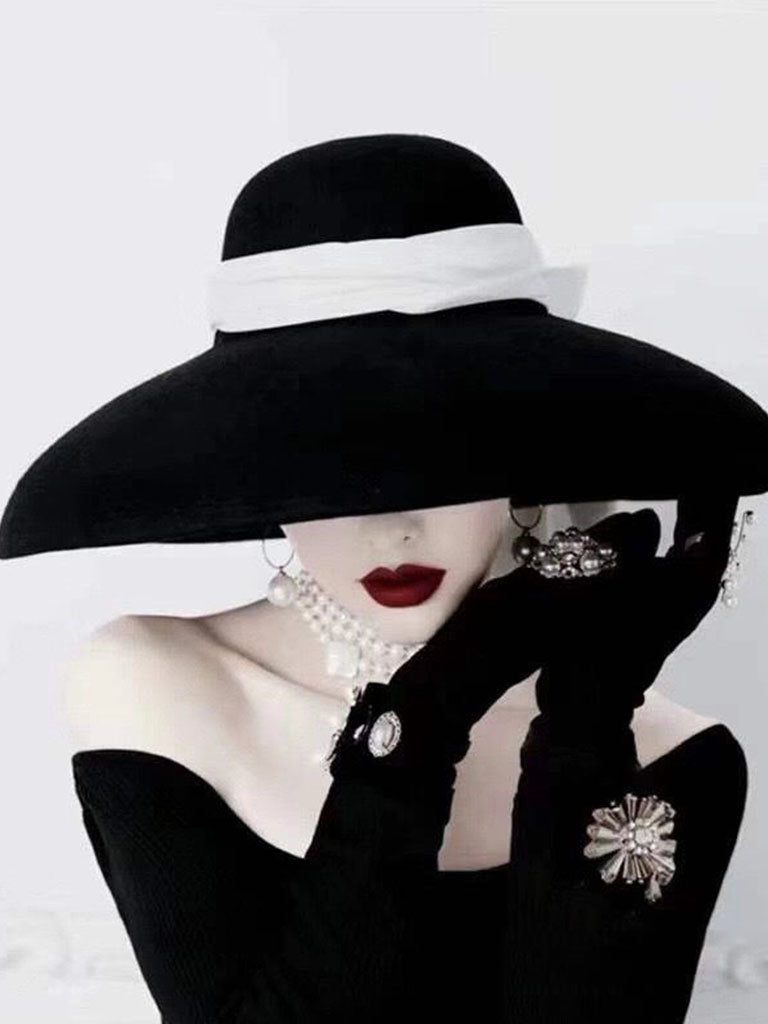 Black And White Vintage Audrey Hepburn Same Style 1950S Hat