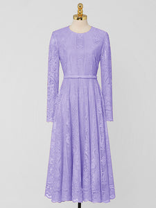 1950s Crew Neck Long Sleeve Hepburn Swing Lace Dress
