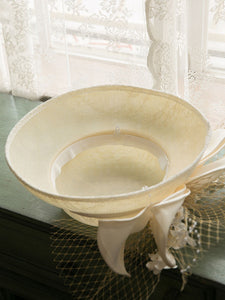 Beige Flower Bow Wedding Hat With Tulle Vintage Hat