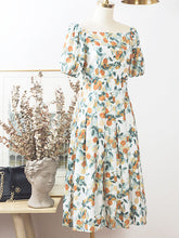 Load image into Gallery viewer, Floral Print Square Collar Puff Sleeve 1950S Dress