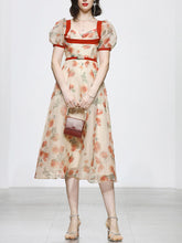 Load image into Gallery viewer, Romantic Rose Manor Retro Lantern Sleeve Wavy Organza Dress