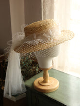 Load image into Gallery viewer, Straw Hat Beige With Long Lace Tulle For Holiday