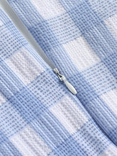 Load image into Gallery viewer, Blue And White Plaid V Neck 1950S Dress With Belt