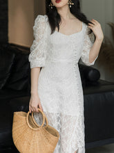 Load image into Gallery viewer, White Lace Ruffled Half Sleeve Square Neck Side Slit Fairy Dress