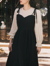 Load image into Gallery viewer, Black Spaghetti Strap Long Sleeve Fake Two Pieces Swing Vintage Dress