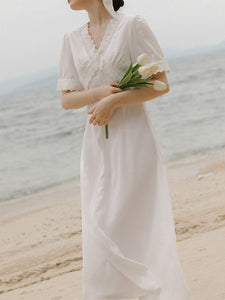 White Lace V-Neck Slim Fit Vintage 1920S Dress