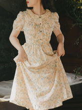Load image into Gallery viewer, Apricot Ruffled Crewneck Floral Print Chiffon Retro 1950S Cottagecore Dress