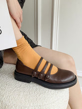 Load image into Gallery viewer, White Women&#39;s Chunky Heel Mary Jane Square Toe Leather Vintage Shoes