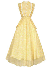Load image into Gallery viewer, Yellow Floral Print Fuffles Vintage Princess Chiffon Maxi Dress