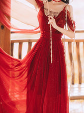Load image into Gallery viewer, Red Bling Off Shoulder Lace Belt Maxi Dress Vintage Style Dress