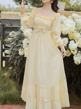 Load image into Gallery viewer, Yellow Pearl Square Neck Lace 1950S Swing Dress