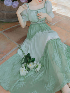 Green Square Collar Garden Vintage Dress