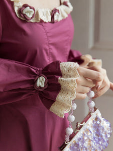Rose Ruffles Fall Long Sleeve Vintage Cotton Dress